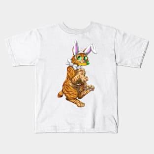 Bobtail BunnyCat: Ginger Tabby (White) Kids T-Shirt